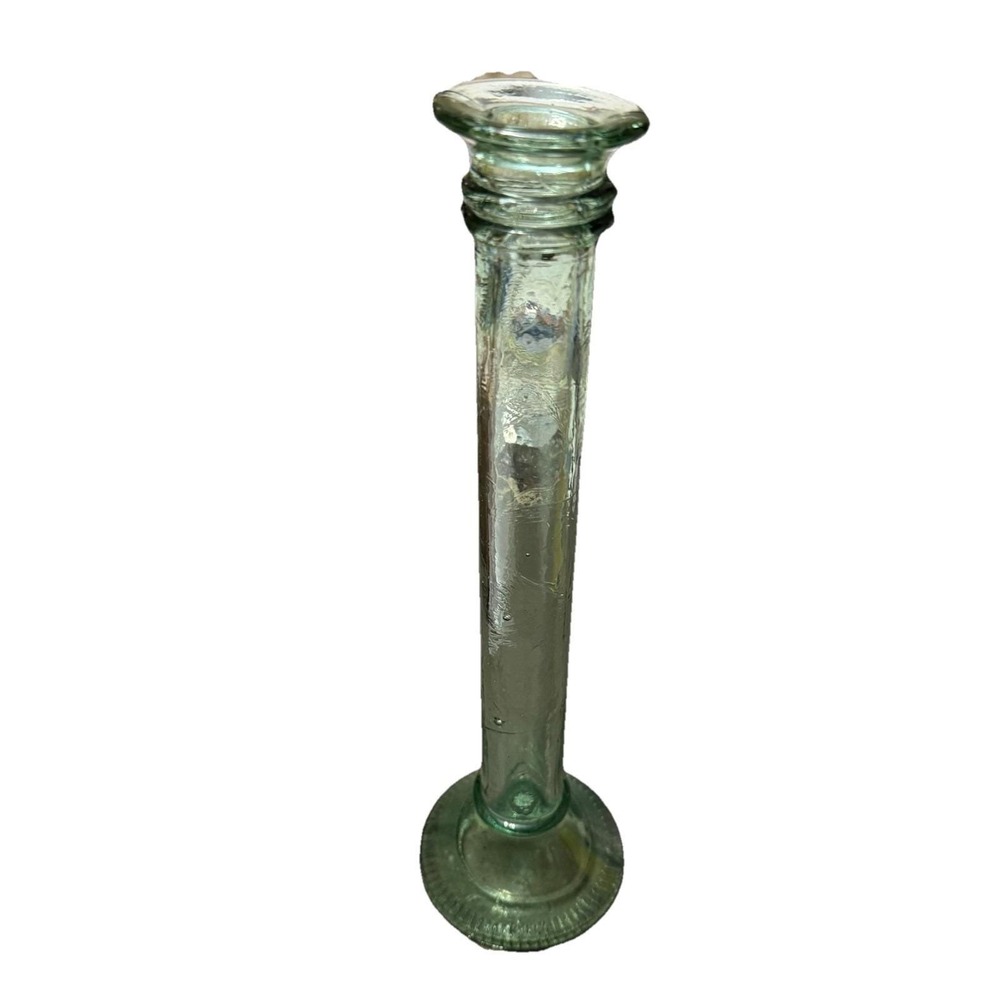 Vintage Green‎ Glass Candlestick Holder 11" Tall Hand Blown Colonial Style